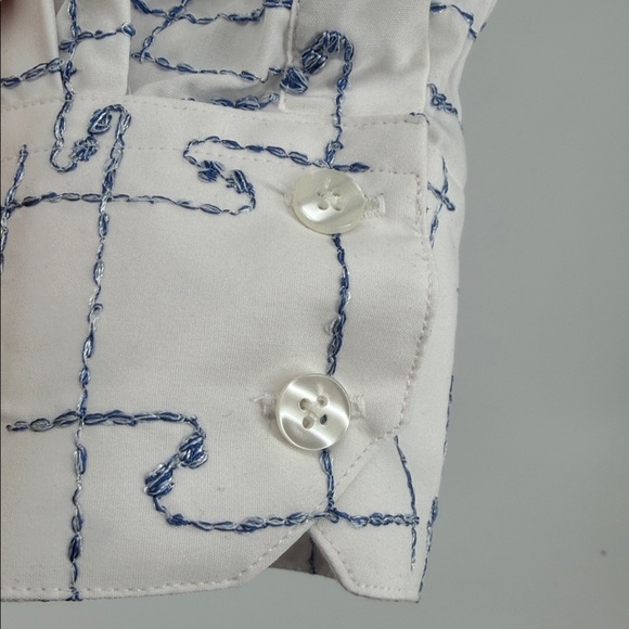 Marcello Sport Long Sleeve Cotton Shirt with Blue Abstract Embroidered Design - Picture 5 of 12